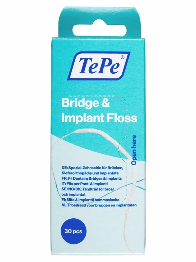 Tepe Bridge & Implant Floss zobu diegs tiltu un implantu kopšanai, 30 gab.