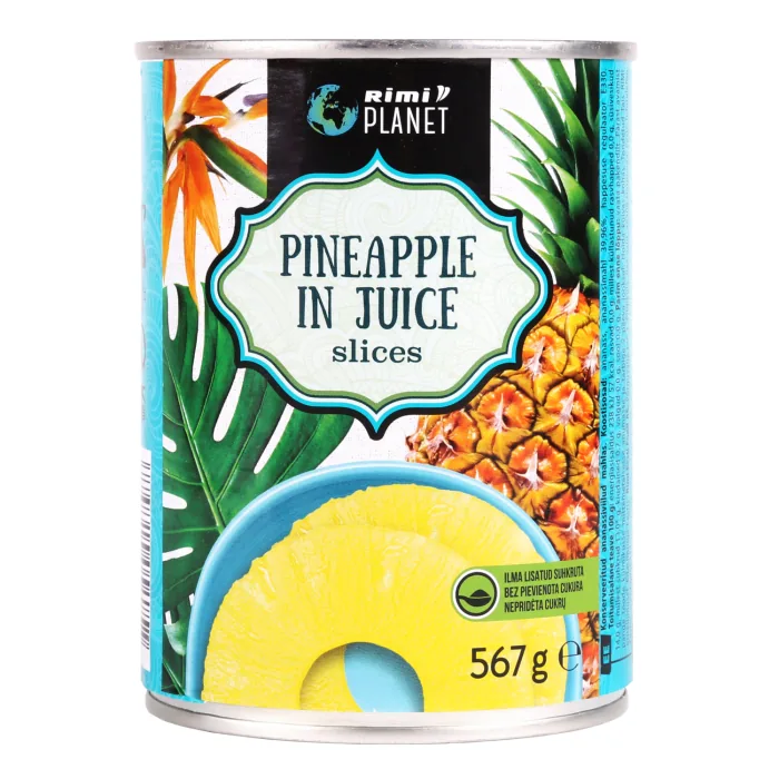 KONSERVĒTAS ANANASU ŠĶĒLĪTES SULĀ RIMI PLANET 567G/340G