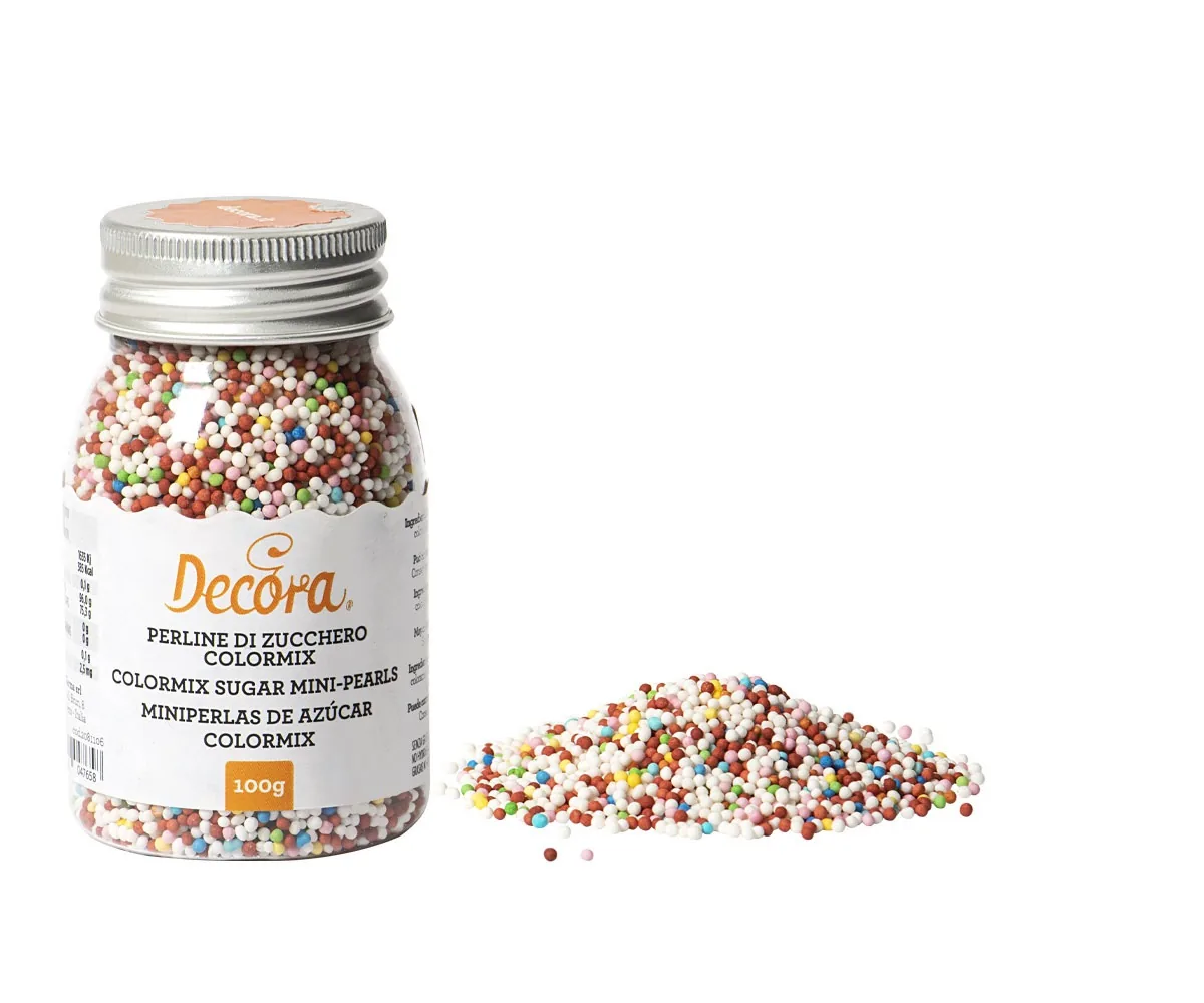 PĀRTIKAS CUKURA PĒRLES DECORA MINI, KRĀSAINAS, 100G