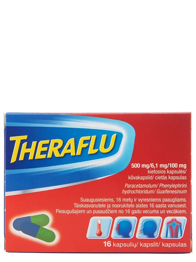 Theraflu 500 / 6.1 / 100 mg, 16 kapsulas