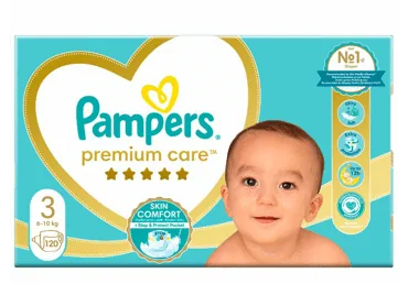 AUTIŅBIKSĪTES PAMPERS PREMIUM CARE, MEGA BOX,  S3 6-10KG 120 GAB.
