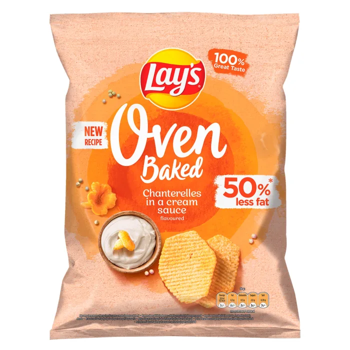 KRĀSNĪ CEPTI KARTUPEĻU ČIPSI LAY'S OVEN BAKED AR GAILEŅU UN KRĒJUMA MĒRCES GARŠU 180G