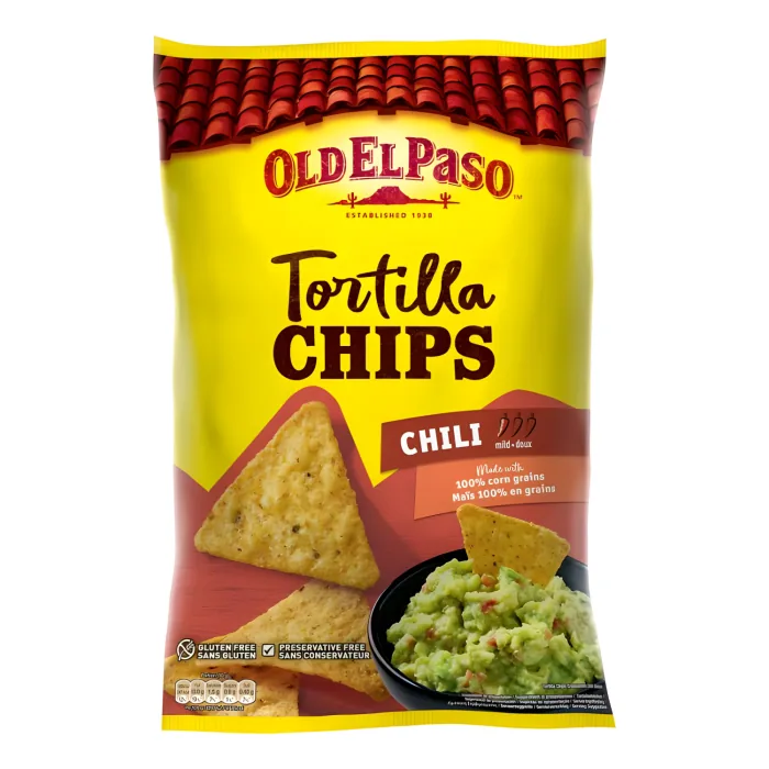 KUKURŪZAS ČIPSI OLD EL PASO ČILI, BEZGLUTĒNA 185G