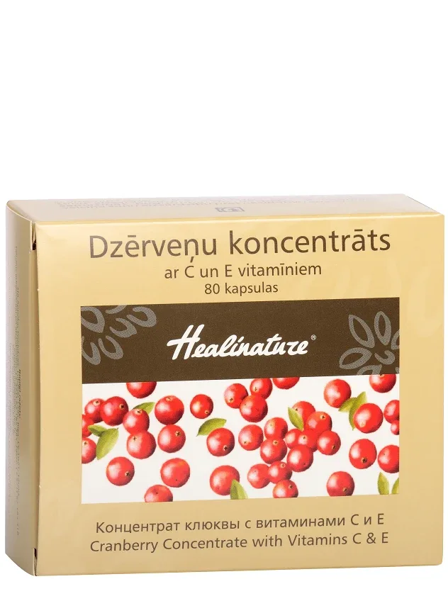 Healinature® dzērveņu koncentrāts ar C un E vitamīniem, 80 kapsulas