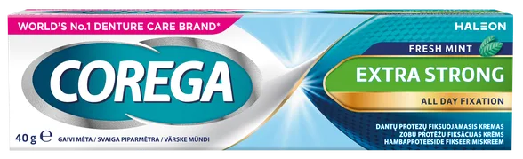 Corega Extra Strong Fresh mint fiksācijas krēms zobu protēzēm, 40 g