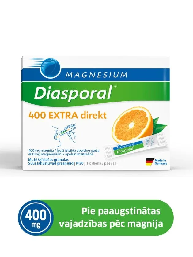 Magnesium Diasporal Extra Direkt 400 mg (magnijs), apelsīnu, 20 paciņas