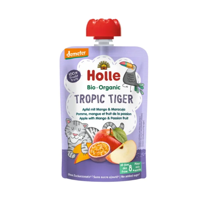 BIEZENIS HOLLE AR ĀBOLIEM, MANGO UN PASIFLORU, ZĪDAIŅIEM NO 6 MĒNEŠU VECUMA BIO 100G