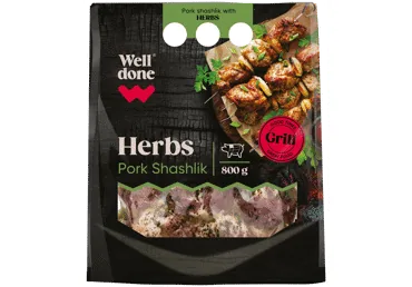 CŪKGAĻAS ŠAŠLIKS AR GARŠAUGIEM WELL DONE 800G