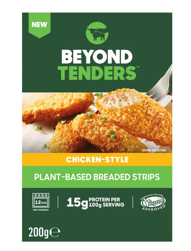 SALDĒTAS VEGĀNISKĀS STRĒMELĪTES UZ AUGU BĀZES, PANĒJUMĀ BEYOND TENDERS, 200G