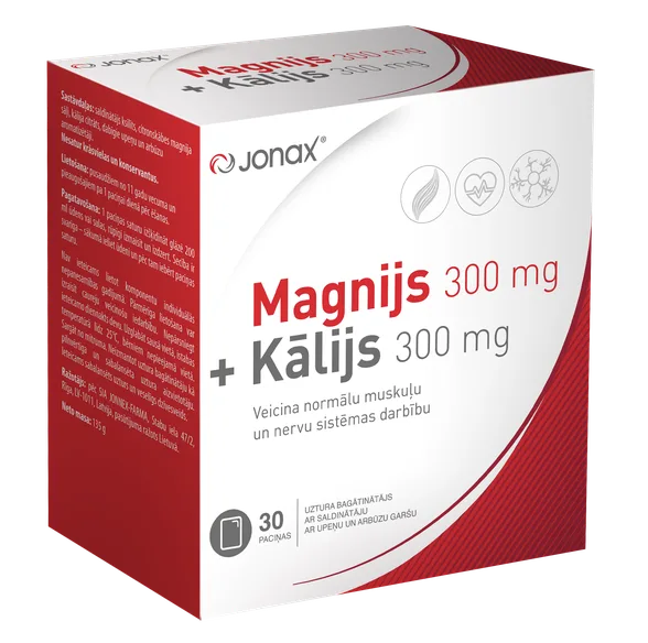 Jonax Magnijs 300 mg + kālijs 300 mg paciņas, 30 gab.