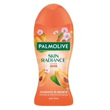 DUŠAS ŽELEJA PALMOLIVE SKIN RADIANCE AR DABĪGO AHA SKĀBI, PAPAIJU, PERSIKU ZIEDIEM UN MEDU 500ML