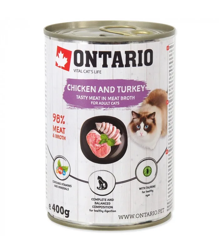 KONSERVĒTA BARĪBA KAĶIEM ONTARIO, VISTA UN TĪTARS AR SMILTSĒRKŠĶU GARŠU, 400G