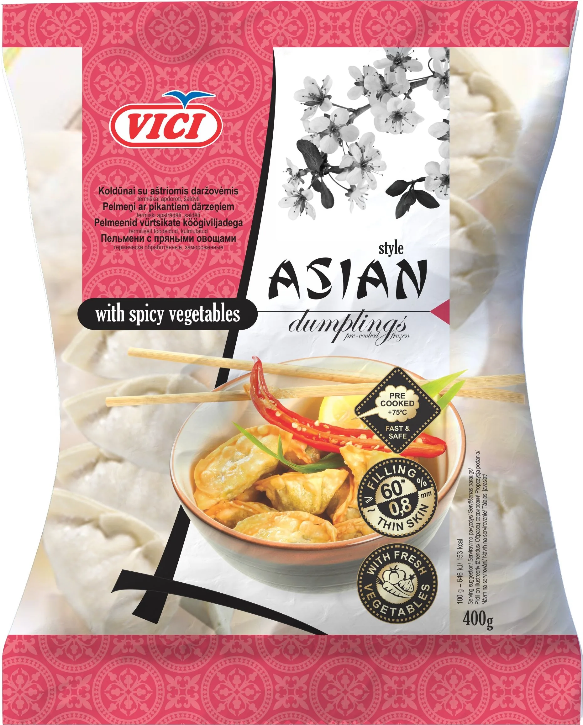 PELMEŅI AR PIKANTIEM DĀRZEŅIEM VICI ASIAN, 400G