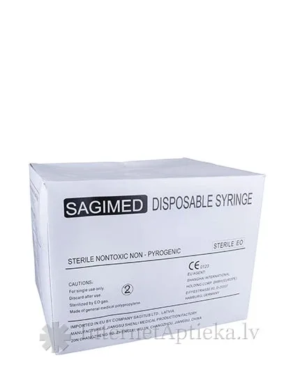 Sagimed šļirce 10 ml, 3-daļīga, ar adatu 0.8 x 38 mm, 100 gb.