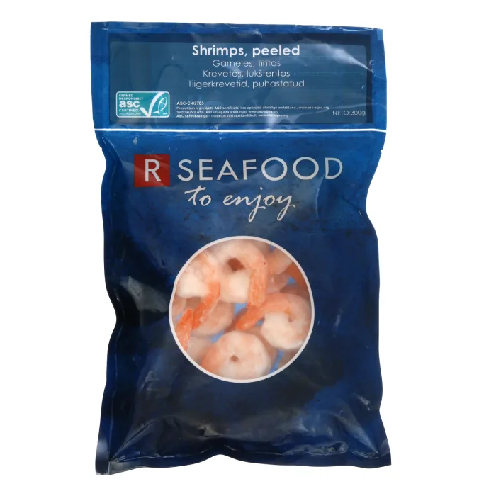 GARNELES VANNAMEI 31/40 ASC TĪRĪTAS AR ASTI VĀRĪTAS SALDĒTAS 400G/300G