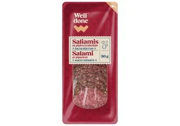 AUKSTI KŪPINĀTA SALAMI DESA AR PIPARIEM WELL DONE 50G