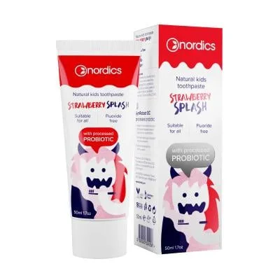Nordics Strawberry Splash zobu pasta bērniem ar zemeņu garšu 50 ml