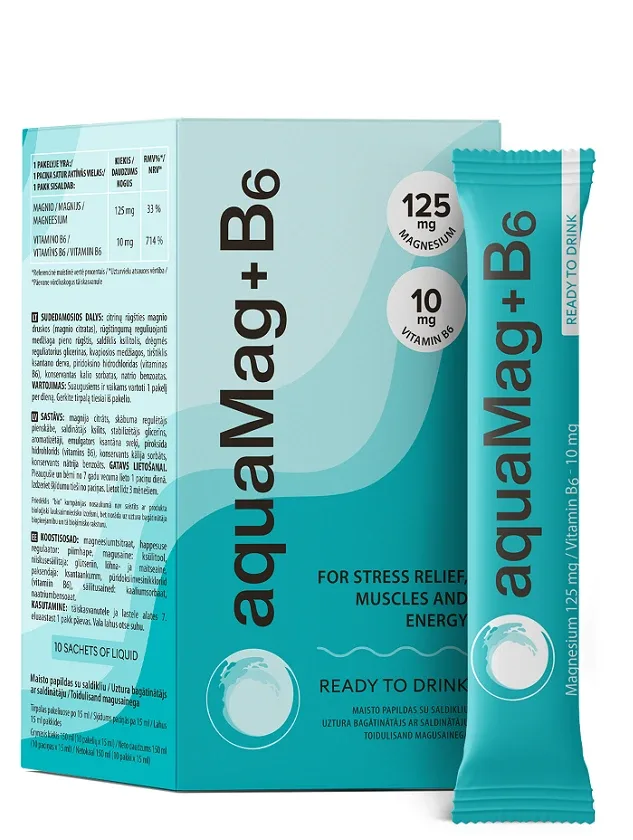 Biofarmacija Aqua Mag+B6 Gatavs lietošanai, 10 paciņas