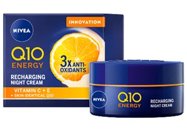NAKTS KRĒMS NIVEA Q10 ANTI-WRINKLE ENERGY PRETGRUMBU AR VITAMĪNU C 50ML
