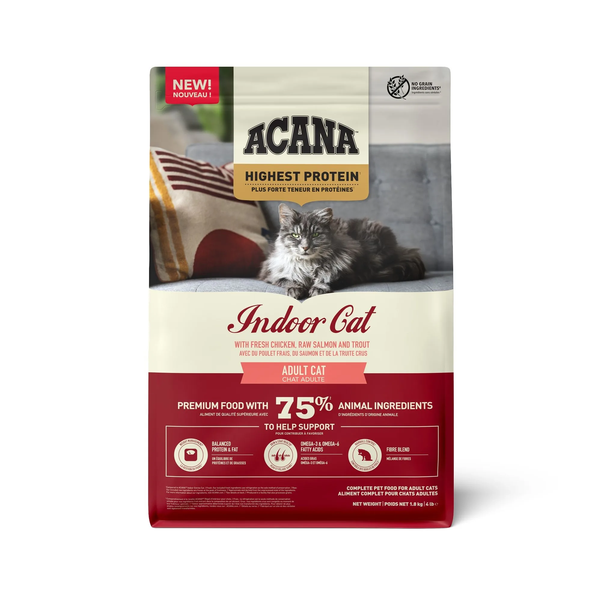 SAUSĀ BARĪBA KAĶIEM ACANA HIGHEST PROTEIN INDOOR, 1.8KG