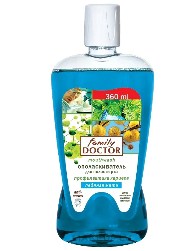 Family doctor mutes dobuma skalošanas līdzeklis ledus piparmētra, 360 ml