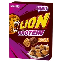 BROKASTU PĀRSLAS NESTLE LION PROTEIN AR ŠOKOLĀDI (3,4 %), KARAMEĻU PASTU (6,4 %), VITAMĪNIEM UN MINERĀLVIELĀM 340G