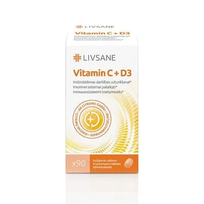 Livsane C Vit.+D3 košļājamās tabletes N90