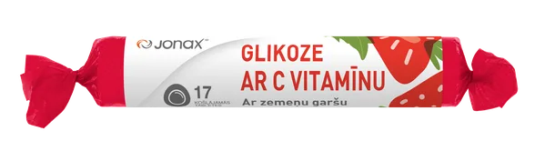 Jonax Glikoze ar C vitamīnu (zemeņu) košļājamās tabletes, 17 gab.