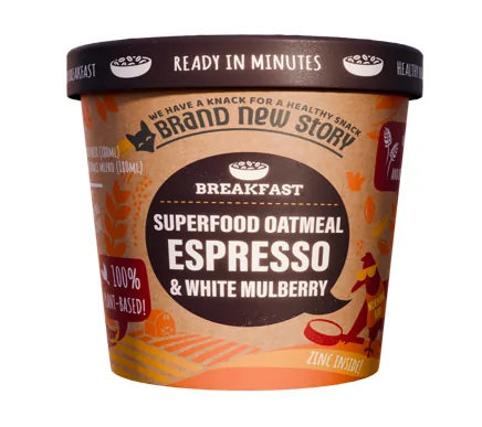 ĀTRI PAGATAVOJAMAS AUZU PĀRSLAS BRAND NEW STORY AR ESPRESSO KAFIJU UN BALTO ZĪDKOKA KOKU, 70G