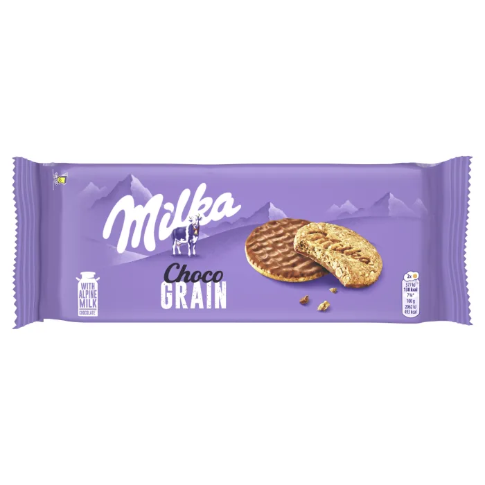 CEPUMI MILKA CHOCO GRAINS PĀRKLĀTI AR PIENA ŠOKOLĀDI 126G