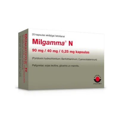 Milgamma N 90 mg/40 mg/0,25 mg mīkstās kapsulas N20