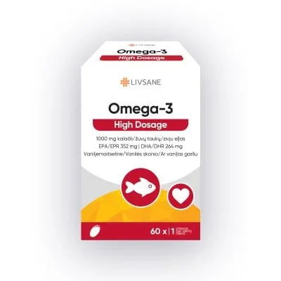 Livsane Omega-3 high dosage 1000 mg mīkstās kapsulas N60