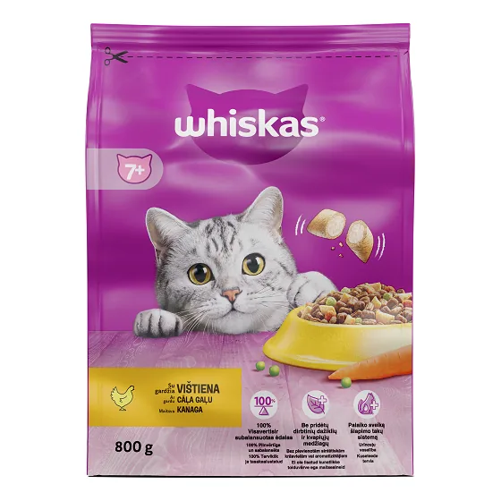 SAUSĀ BARĪBA WHISKAS AR VISTAS GAĻU KAĶIEM SENIORIEM 800G