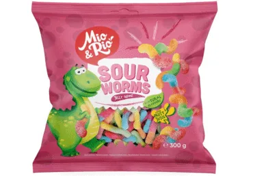 ŽELEJAS KONFEKTES SOUR NEON WORMS MIO&RIO 300G
