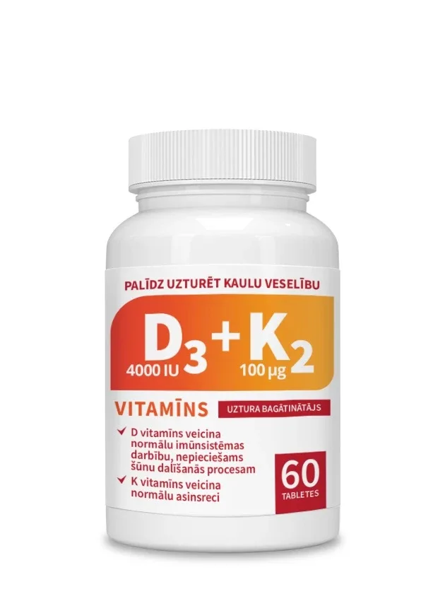 Vitamīns D3 4000 iu + vitamīns K2 100 ΜG, 60 tabletes