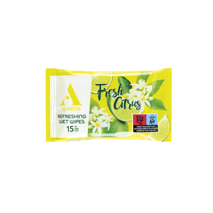MITRĀS SALVETES ALMEDA FRESH CITRUS ATSVAIDZINOŠAS 15 GAB.
