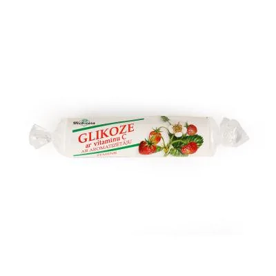 Glikoze ar vitamīnu C (zemeņu garša) tabletes N10