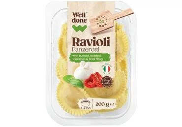RAVIOLI AR BURRATU TOMĀTIEM UN BAZILIKU WELL DONE 200G