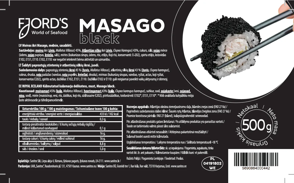IKRI MASAGO MELNIE FJORD'S, 500G, SALDĒTI