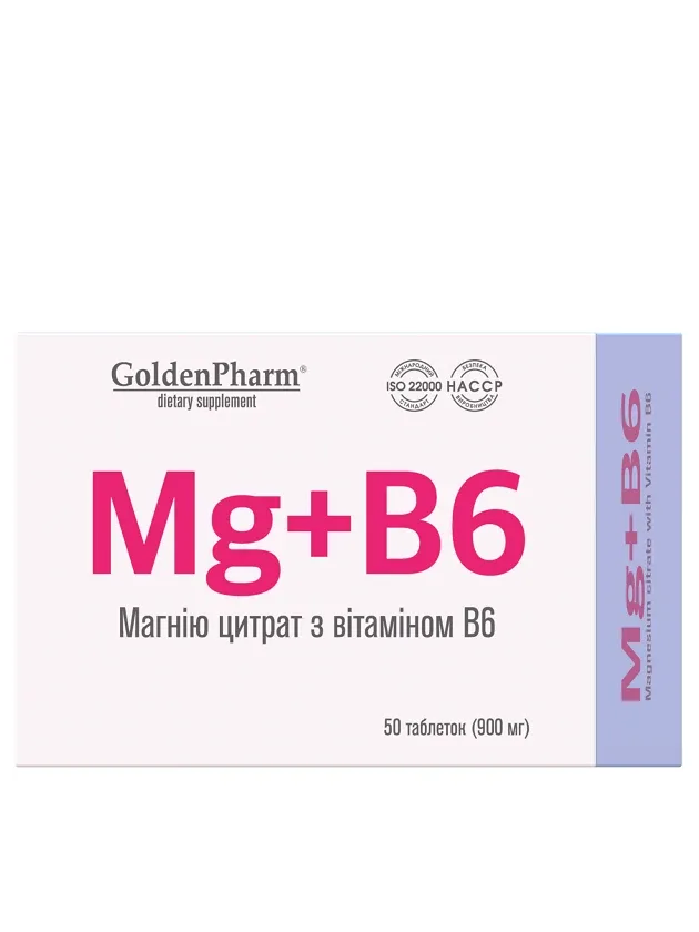 Golden pharm magnija citrāts + B6 vitamīns, 50 tabletes