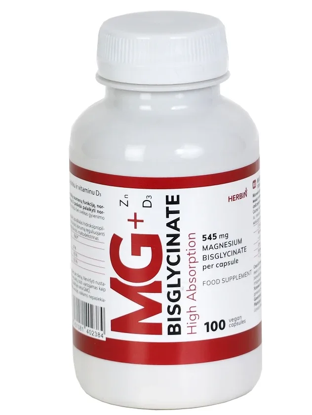 Mg+ ZN D3 bisglycinate kapsulas, 100 gb.