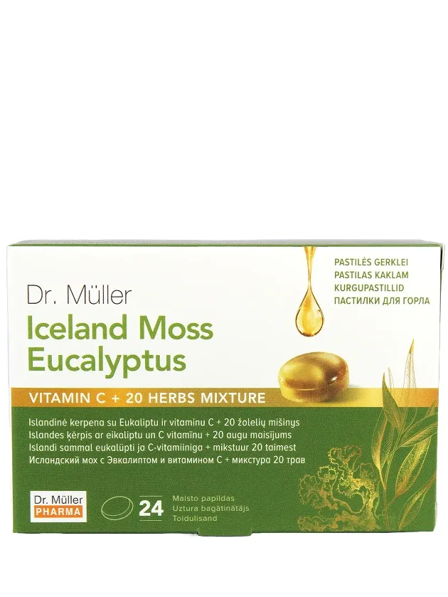 Dr.Muller Iceland Moss,eiclyptus sūkajamas pastilas, 24 gb.