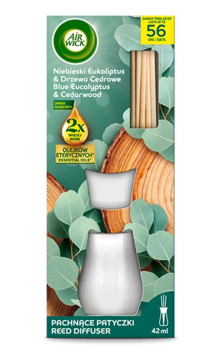 AIR WICK BLUE EUCALYPTUS & CEDARWOOD GAISA ATSVAIDZINĀTĀJS AR STIEBRU DIFUZORU, 42ML