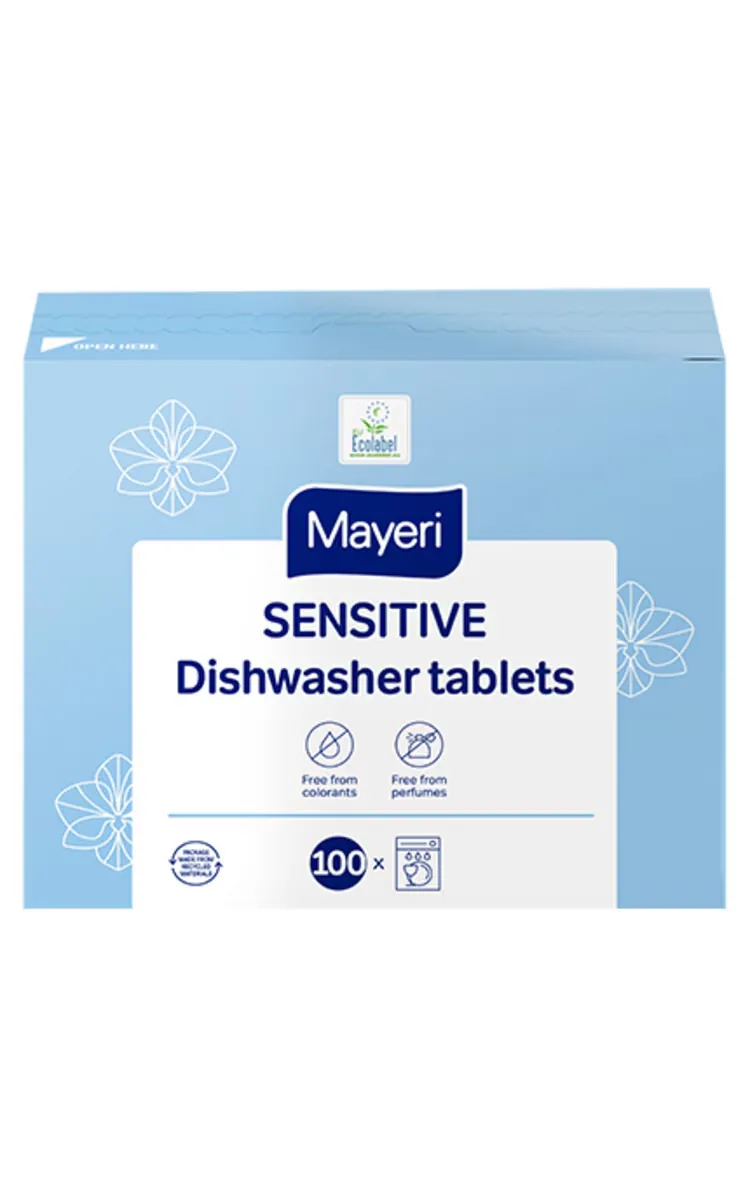 MAYERI SENSITIVE TABLETES TRAUKU MAZGĀJAMAI MAŠĪNAI, 100GAB.