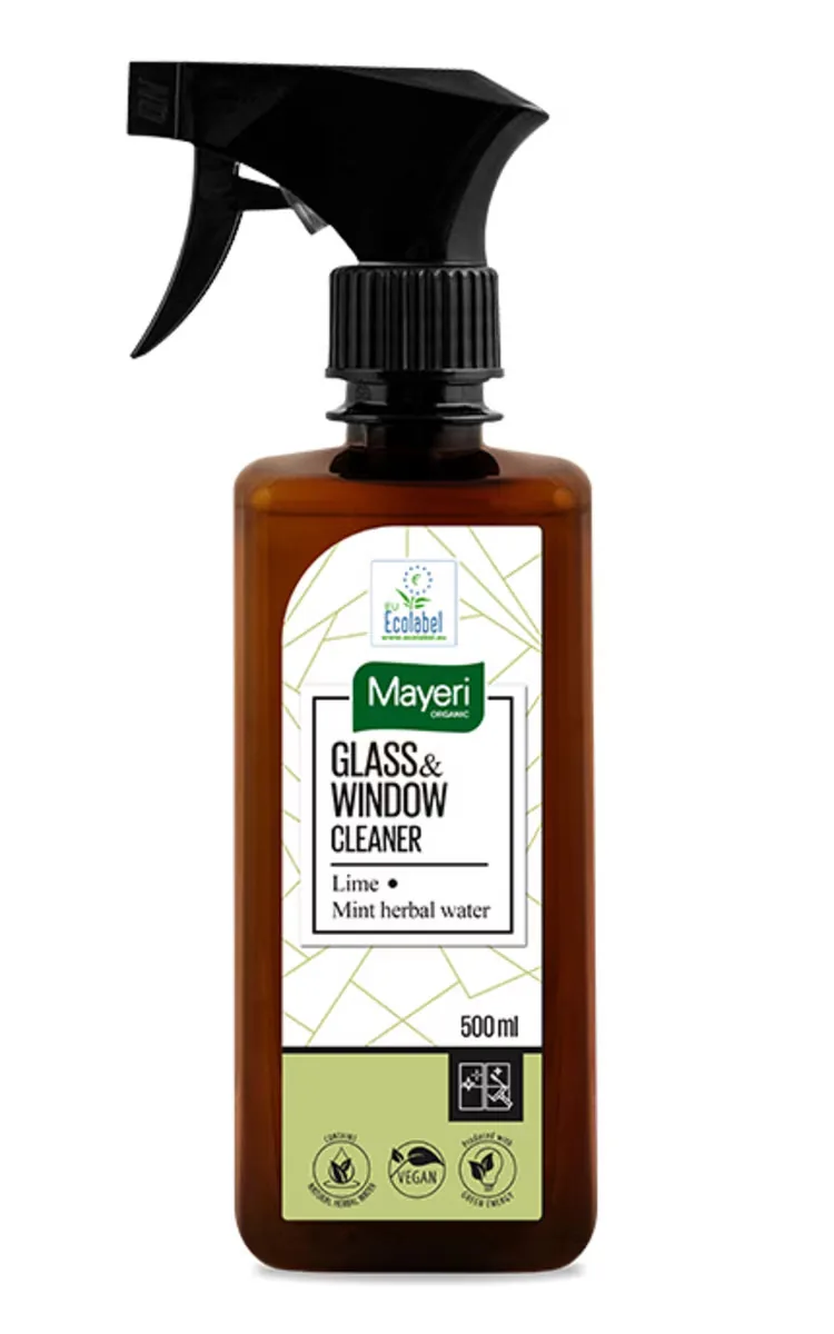 MAYERI ORGANIC STIKLA TĪRĪŠANAS LĪDZEKLIS PIPARMĒTRA UN LAIMS, 500ML