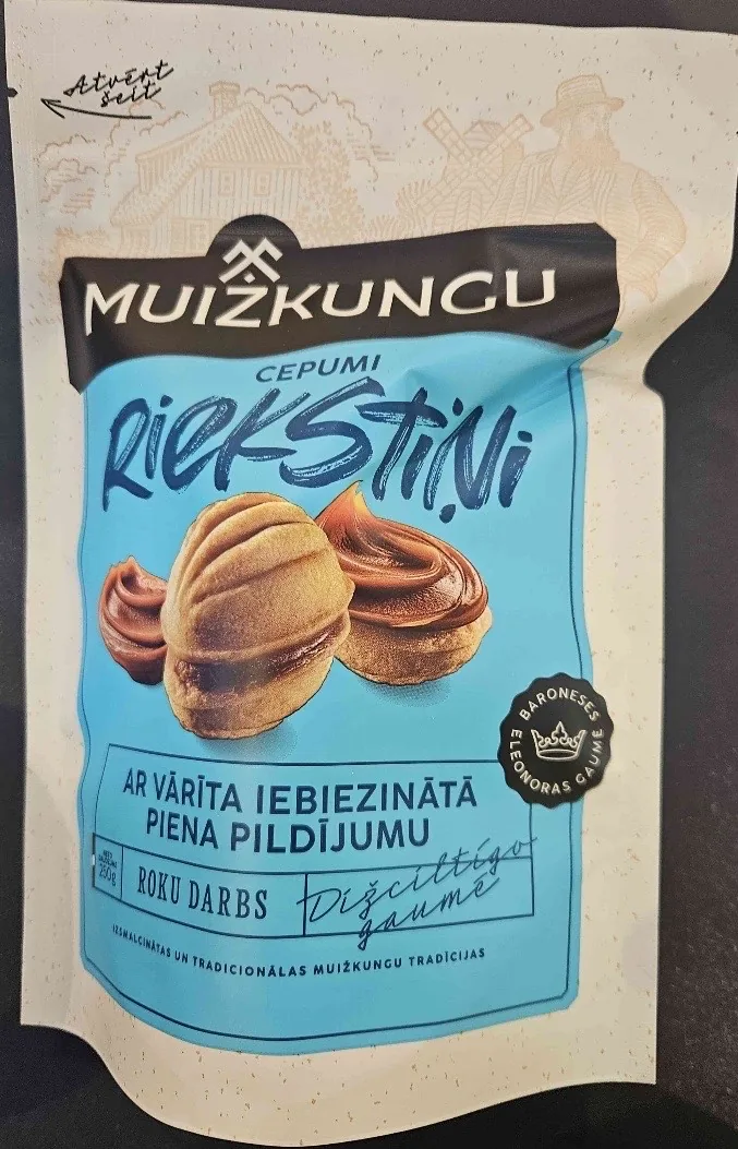 CEPUMI RIEKSTIŅI AR VĀRĪTA IEBIEZINĀTĀ PIENA PILDĪJUMU 250G MUIŽKUNGU