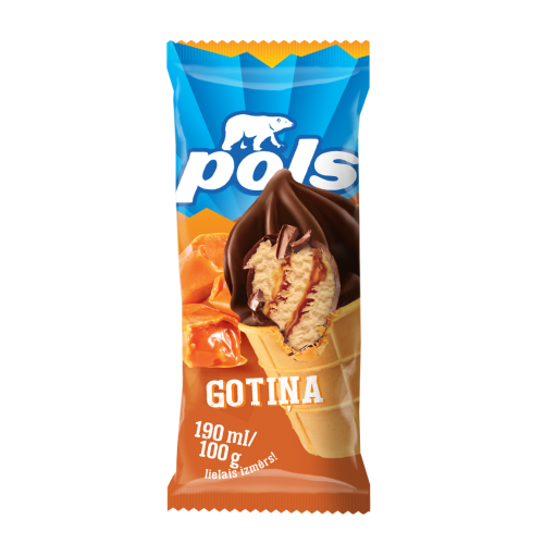 KRĒJUMA KARAMEĻU SALDĒJUMS POLS AR KARAMEĻU PILDĪJUMU, LAZDU RIEKSTIEM UN GLAZŪRU VAFEĻU GLĀZĪTĒ 190ML/100G