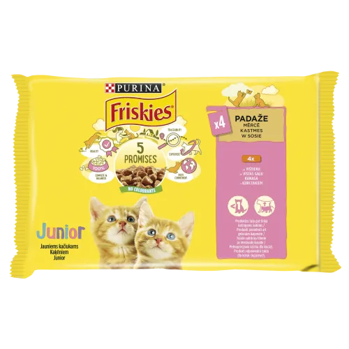 BARĪBA KAĶIEM KONS. FRISKIES JUNIOR AR VISTU KAĶĒNIEM 85GX4
