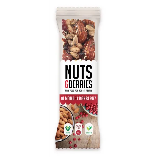 BATONIŅŠ NUTS BERRIES AR MANDELĒM UN DZĒRVENĒM BIO 30G