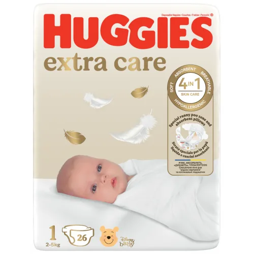AUTIŅBIKSĪTES HUGGIES EXTRA CARE NEWBORN S1 2-5KG 26GAB.